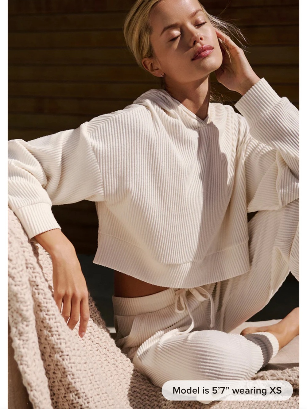 Muse ALO Yoga Ribbed Hoodie in Light Cream